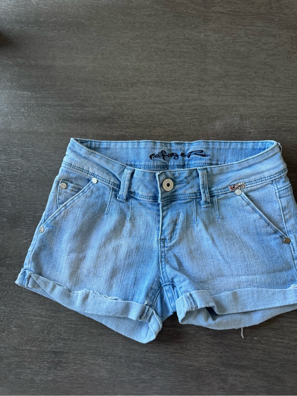 refuge Light Blue Denim Girls' Rolled Hem Shorts